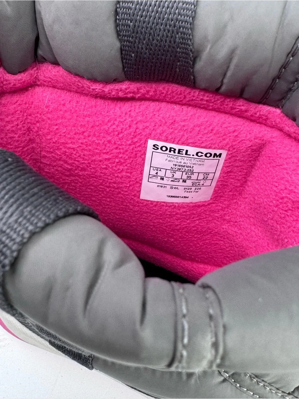 Sorel Kids Gray and Pink Padded Snow Boots